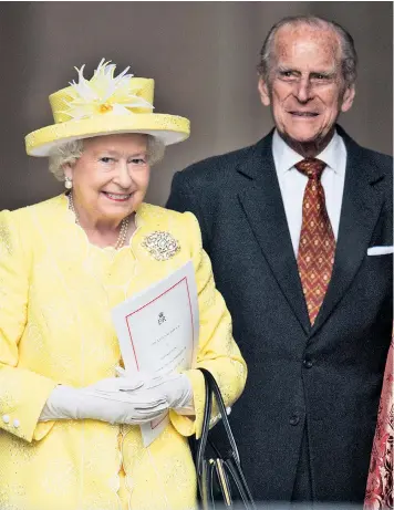  ??  ?? Tele- The Queen and Duke of Edinburgh were at St Paul’s Cathedral to mark her 90th birthday as the monarch was dragged into an EU row