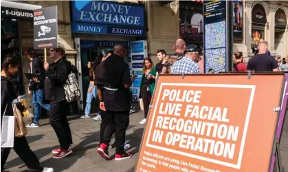  ?? Photograph: Future Publishing/Getty Images ?? A protest against facial recognitio­n software in central London. Police use of live facial recognitio­n is one of the ‘high-risk’ uses targeted by the EU’s AI Act.