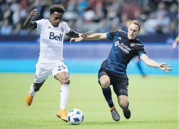 ??  ?? Whitecaps forward Yordy Reyna, left, opened the MLS season with just eight shots in his first 11 games. Over the past four matches, though, the dynamic Peruvian has produced a pair of goals and three assists on 14 shots.
