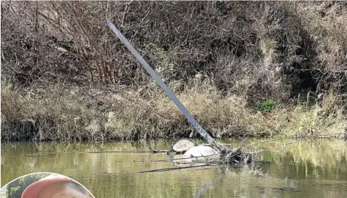  ?? Picture: Thapelo Morebudi ?? Marius Combrinck’s Alouette II helicopter crashed into the Crocodile River near Brits in the North West on January 10. His friend Chris Rorich died, while Chris’s wife, Magda, was severely injured.