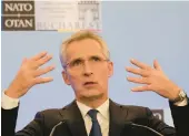  ?? VADIM GHIRDA/AP ?? NATO Secretary-General Jens Stoltenber­g said Tuesday in Romania that “Russia does not have a veto” on countries wishing to join the security alliance.