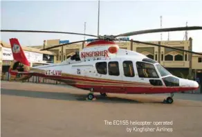  ??  ?? The EC155 helicopter operated
by Kingfisher Airlines