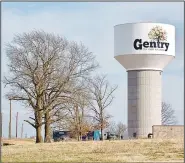  ?? (NWA Democrat-Gazette/Randy Moll) ?? Gentry’s new water tower on Y-City Road while under constructi­on.