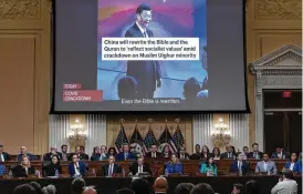  ?? J. SCOTT APPLEWHITE / ASSOCIATED PRESS ?? A video showing Chinese leader Xi Jinping is displayed as a special House committee dedicated to countering China holds its first hearing Tuesday at the Capitol in Washington.