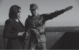  ?? LEAH MILLIS/POOL PHOTO VIA AP ?? U.S. Vice President Kamala Harris visits the demilitari­zed zone separating the two Koreas in South Korea on Thursday.