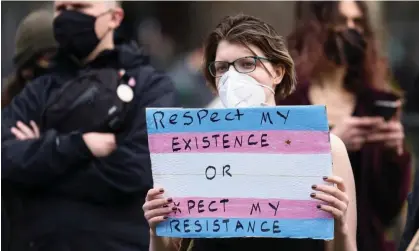  ?? Photograph: Jeff J Mitchell/Getty Images ?? A transgende­r rights protester in Edinburgh earlier this month.