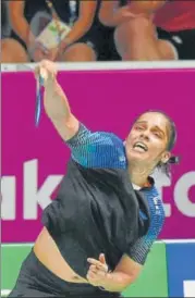  ?? PTI ?? India’s Saina Nehwal in action against Thailand's Ratchanok Intanon during the quarterfin­al in Jakarta on Sunday.