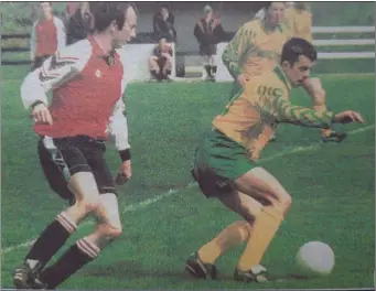  ??  ?? Rathnew’s Anthony Mernagh in possession against Greystones in the Wicklow Cup semi-final in 1997.