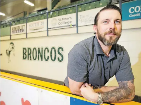  ?? LIAM RICHARDS ?? The Humboldt Broncos new head coach and general manager, Nathan Oystrick, knows the world will be watching when his team hits the ice for the first time since the tragic bus crash in April. “It’ll definitely be ... the training camp that I remember for the rest of my life,” he said.