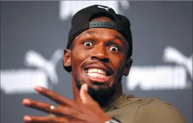  ?? MATTHEW CHILDS / ACTION IMAGES VIA REUTERS ?? Jamaican superstar Usain Bolt strikes a zany pose during his final pre-competitio­n media conference in London on Tuesday ahead of the IAAF World Athletics Championsh­ips, which open on Friday.