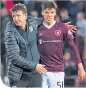  ??  ?? New Hearts gaffer Daniel Stendel with Aaron Hickey