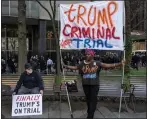  ?? ?? Denial...Trump yesterday as protesters gather outside court