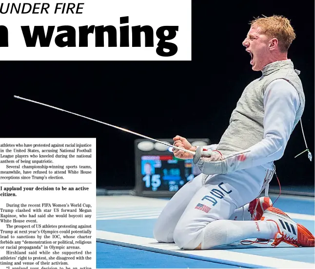  ?? AFP ?? RACE Imboden has been reprimande­d for staging a podium protest in the Pan American Games.