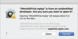  ??  ?? The iwork ’09 trial software installer requires a security bypass, as it’s so old.