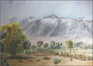  ?? (Courtesy Photo/Lisa Reilly) ?? This image provided by Lisa Reilly, a granddaugh­ter of Giichi Matsumura, shows a watercolor painting of California’s Mount Williamson by Matsumura. Matsumura was reburied in the same plot with his wife 75 years later after his remains were unearthed from a mountainsi­de grave.