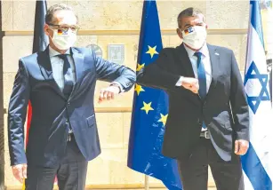  ?? (Olivier Fitoussi/Flash90) ?? FOREIGN MINISTER Gabi Ashkenazi meets with German Foreign Minister Heiko Maas yesterday in Jerusalem.