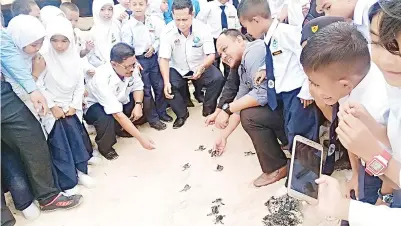  ??  ?? PROGRAM pelepasan anak penyu oleh pihak PPD bersama sekolah.