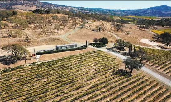  ?? Photograph­s by Josh Edelson For The Times ?? AT SIGNORELLO Estate, the fire that burned the headquarte­rs and tasting facility spared the vineyards. Above, a trailer sits where the main building used to be.