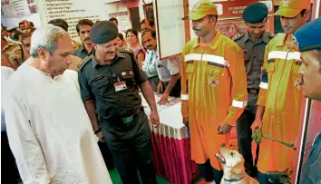  ?? — PTI ?? Odisha chief minister Naveen Patnaik during an exhibition on disaster management on the occasion of the State Disaster Preparedne­ss Day in Bhubaneswa­r on Sunday.