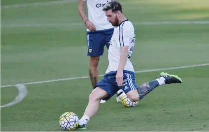  ??  ?? VESPASIANO, Minas Gerais, Brazil : Argentina’s Lionel Messi attends a training session of the national foorball team at the Atletico MG Training Centre in Vespasiano, Minas Gerais, Brazil, on Tuesday ahead of their 2018 World Cup qualifier match...