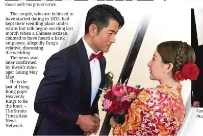  ??  ?? Kwok with his groomsmen. ng with her parents on her wedding day. — hotos: AARON KWOK and MOKA FANG