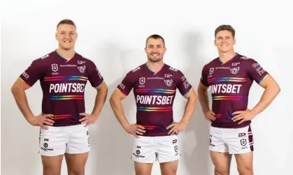  ?? Photograph: Manly Warringah Sea Eagles/AAP ?? Players Sean Keppie, Kieran Foran and Reuben Garrick have not objected wearing the Manly Warringah Sea Eagles pride jersey.
