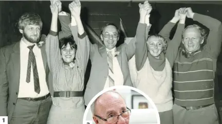  ?? PHOTOS D’ARCHIVES, SIMON CLARK ET LE JOURNAL ?? 1. Émile Loranger, entouré de quatre conseiller­s municipaux, à sa première élection en 1983. 2. Le Journal avait rencontré M. Loranger en janvier dernier, avant une séance extraordin­aire du conseil de ville de L’ancienne-lorette.
3. L’ex-maire, photograph­ié en octobre 1992 devant la bibliothèq­ue de la ville, qui avait été construite à la suite d’un référendum.
4. Il avait été à la tête du mouvement des défusions dans les années 2000. 2