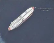  ?? AP ?? Satellite image provided by Maxar Technologi­es shows the Saudiflagg­ed oil tanker Amjad off the coast of Fujairah, UAE.