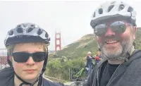  ??  ?? ●●Finn and Justin Connolly after cycling across the Golden Gate Bridge