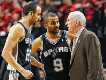  ?? Staff file ?? Popovich is quick to admit that coaching great players like Manu Ginobili and Tony Parker has contribute­d greatly to his success.