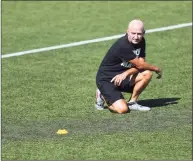  ?? Maddie Meyer / TNS ?? Then-NC Courage coach Paul Riley looks on prior to a quarterfin­al match against the Portland Thorns FC in the the NWSL Challenge Cup in 2020.