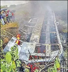  ?? PTI ?? Five people were feared dead as the bus fell into a roadside pit.