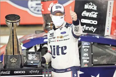  ?? Ap-gerry Broome ?? Brad Keselowski celebrates after winning the NASCAR Cup Series auto race at Charlotte Motor Speedway early Monday, May 25, 2020, in Concord, N.C.