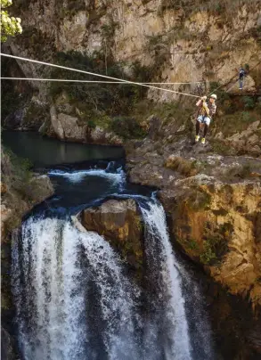  ??  ?? ABOVE Hook up with friendly guides at Magoebaskl­oof Adventures for a canopy tour through indigenous forest and over gushing waterfalls.BELOW Visits to the royal kraal and accommodat­ion in traditiona­l huts can be arranged at the Modjadji Cycad Nature Reserve.