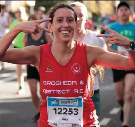  ??  ?? Anna Isgro on her way to achieving a sub four-hour time in her first-ever marathon in Dublin. BELOW LEFT: Anna (wearing black) with (l to r) Drogheda & District clubmates Sophie Kinsella, Louise Irvin and Fiona Murphy at the 2019 BD 5K Drogheda & District Midsummer Run. BELOW RIGHT: Anna at home in the Lombardy region of northern Italy.