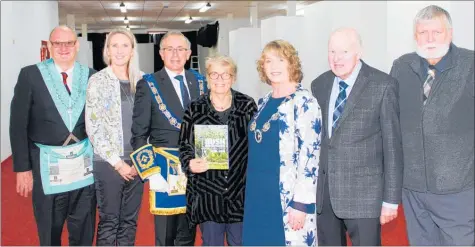  ??  ?? From left — Kerry Nicholl (Master of Hawke’s Bay Research Lodge); Jackie Taylor (graphic designer), Ian Hunt (District Grand Master); Paula McCool (author); Tracey Collis (Mayor); Noel Galloway (former Master Ruahine Lodge); Bruce Hutton (former Master...