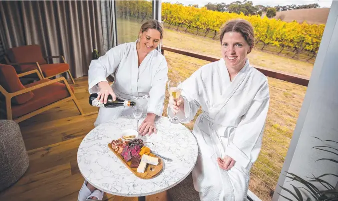  ?? Picture: Tom Huntley ?? Kat Lebon and Kathy Morony at SA'S first vineyard day spa at Longview Vineyard in Macclesfie­ld.