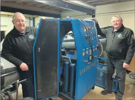  ?? (Pic: Timmy Carey) ?? Club equipments officers Eugene Whelan and Olan O’Farrell with the club compressor which broke down last week and which cannot be repaired and which is a huge blow to the unit. Both Eugene and Olan are long serving search and recovery divers and both have received long service medals for voluntary service.