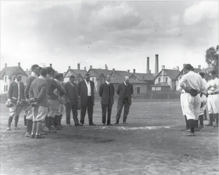  ?? SPECIAL TO THE EXAMINER ?? The playing field at the Exhibition Grounds, seen here at a baseball game in 1920, were also used for soccer. (TVA Electric City Collection).