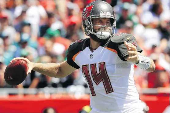  ?? MIKE EHRMANN/GETTY IMAGES ?? Veteran Tampa Bay Buccaneers quarterbac­k Ryan Fitzpatric­k has been nicknamed FitzMagic after throwing eight touchdowns during Tampa’s 2-0 start.