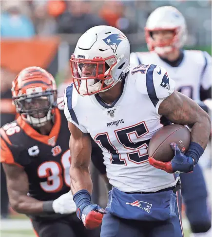  ?? DAVID KOHL/USA TODAY SPORTS ?? Patriots rookie wide receiver N’Keal Harry didn’t make his NFL debut until Week 11 because of injury and has 12 catches for 105 yards and two TDs.