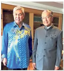  ??  ?? Courtesy call Acting Barisan Nasional chairman Datuk Seri Dr Ahmad Zahid Hamidi calling on Prime Minister Tun Dr Mahathir Mohamad in Putrajaya yesterday.