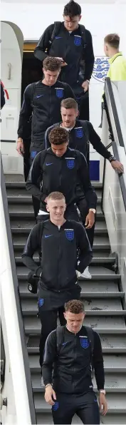  ??  ?? Back in trackies: From top, Harry Maguire, John Stones, Jamie Vardy, Dele Alli, Jordan Pickford and Kieran Trippier in Russia