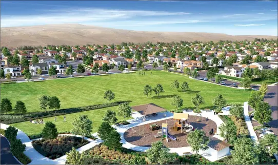  ??  ?? The Tracy Hills master-planned community will feature 30 floor plans, parks, trails, a future K-8 elementary school, and includes a community clubhouse and pool.