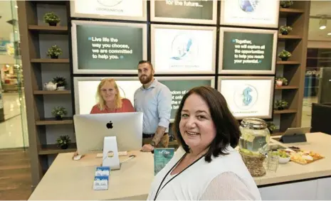  ?? PHOTO: KEVIN FARMER ?? NEW BUSINESS: Me Time founder Alex Shaw (front) with with team leader Mandy Collins and coordinato­r Cameron Donaldson at the new pop-up business at Grand Central.