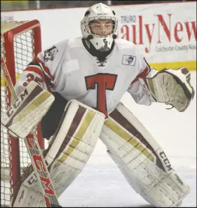  ?? truro Daily NewS ?? Truro’s Alec MacDonald will team up with Kevin Resop to man the pipes this season for the Bearcats. MacDonald comes to the team after playing last season with the Weeks Major Midgets.