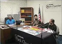  ?? SCREENSHOT OF FACEBOOK LIVE EVENT ?? Nick Hill III, president of the Kern County Black Chamber of Commerce, hosted a conversati­on about the effort to find missing brothers Orson and Orrin West with the boys’ cousin Rosanna Wills, right, and Cole Crenshaw, center, who has assisted search efforts.