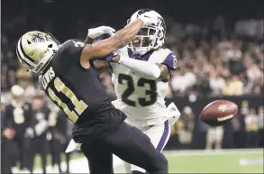  ?? Gerald Herbert / Associated Press ?? The Rams’ Nickell Robey-Coleman breaks up a pass intended for the Saints’ Tommylee Lewis during the NFC championsh­ip game on Jan. 20. The non-call on the play cost the Saints a trip to the Super Bowl. (At least that’s how they see it in New Orleans) After taking tons of flak, then admitting the call was wrong, but doing nothing to alter the outcome of the game, the NFL rule-makers met a few months later and declared pass interferen­ce would now be reviewable.