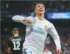  ?? AP ?? Real Madrid’s Cristiano Ronaldo celebrates after scoring at the Santiago Bernabeu stadium in Madrid.