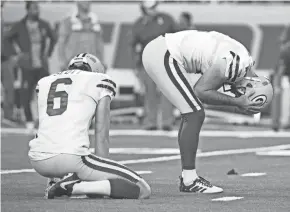  ?? TIM FULLER/USA TODAY SPORTS ?? Green Bay kicker Mason Crosby reacts to his third missed field goal during the second quarter Sunday against Detroit.